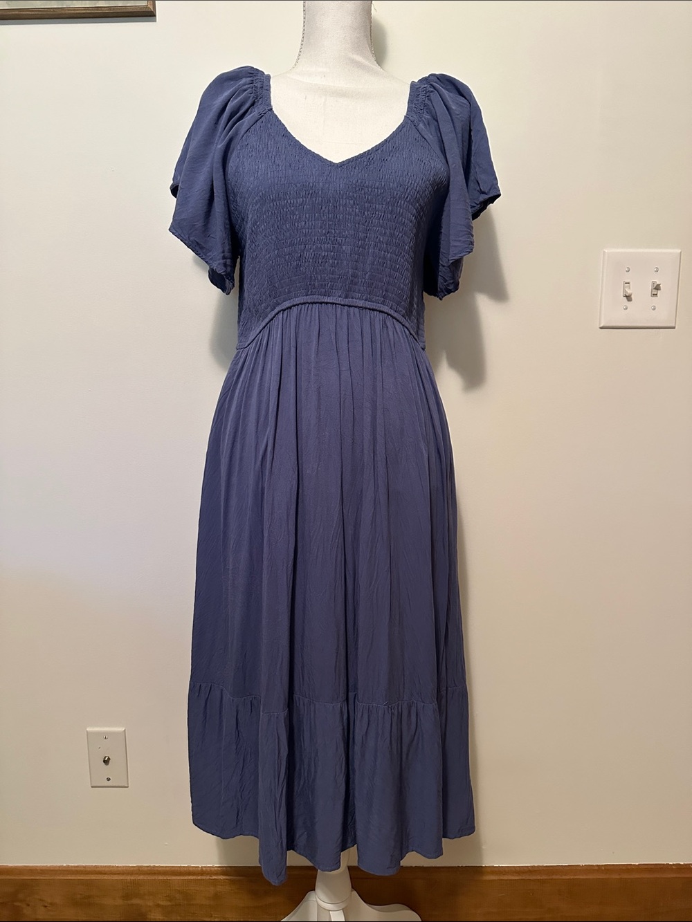 Flutter-Sleeve Maxi Dress in Dusty Blue